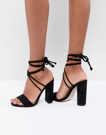 Public Desire Suzu Tie Up Block Heeled Crne - Ženske Sandale | 34158EWQB